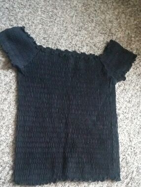 Aura Black Smocked Short Sleeve Tee